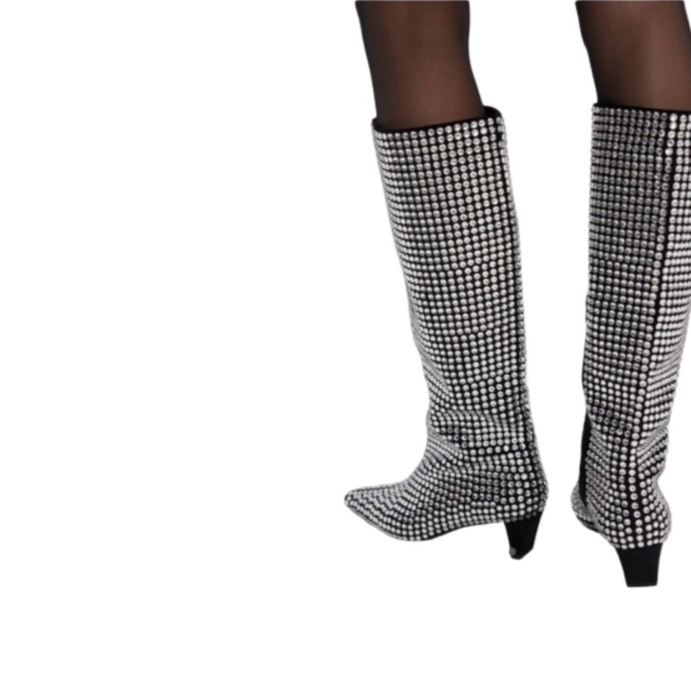 🍒NIB🍒 Jeffrey Campbell Crystal-Studded Black Suede Outwest-KJ Boots, Size 9 - Picture 3 of 16